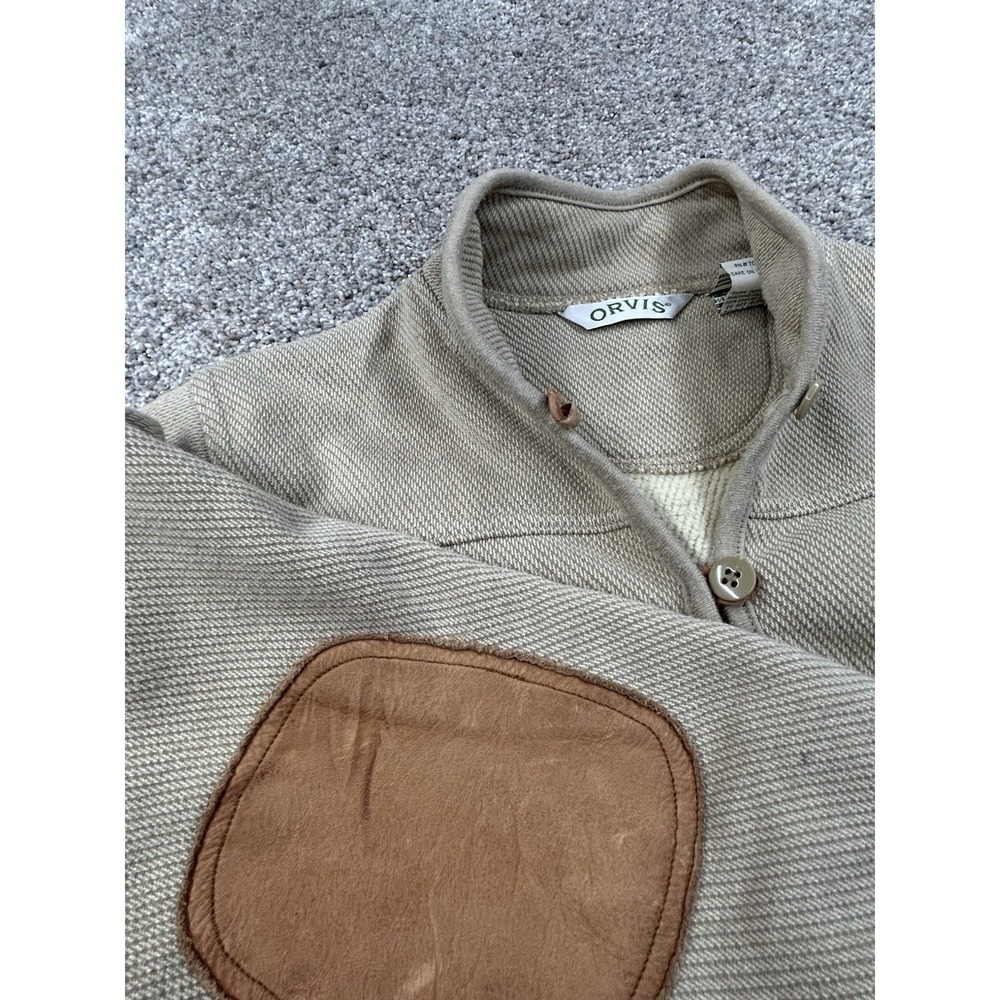 Orvis Womens Leather Trim Button Down Jacket Sweater Leather Elbows size Small